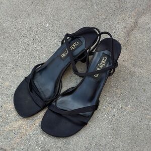 Y2K Cathy Jean Elegant Black Strappy Heels Satin SZ 8 B 90’s Formal Party Prom